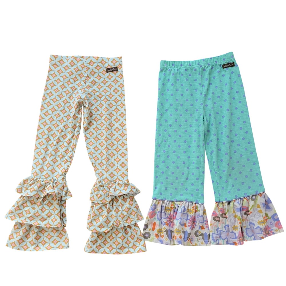 Matilda Jane Lot of 2 Size 6 Ruffle Leggings Floral Polka Dot Boho Whimsical